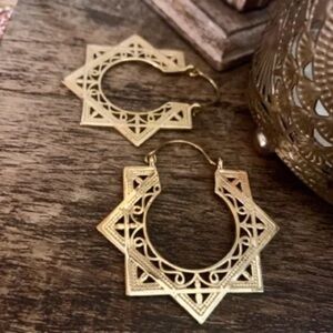Geometric Ethnic Brass Hoop Earrings